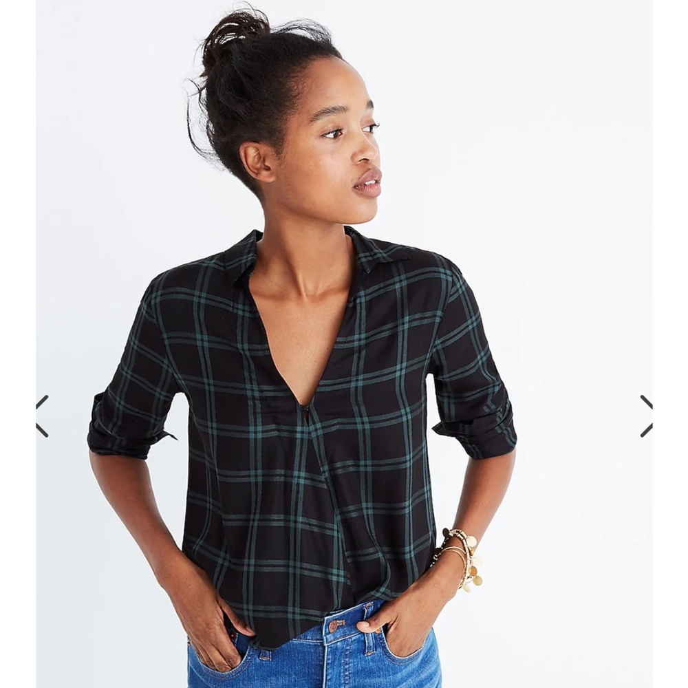Madewell Wrap-Front Shirt in Palma Plaid Small Sold Out EUC